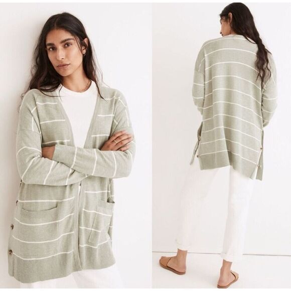 Madewell striped Marlton cardigan side-button in frosted sage size S - Picture 1 of 10